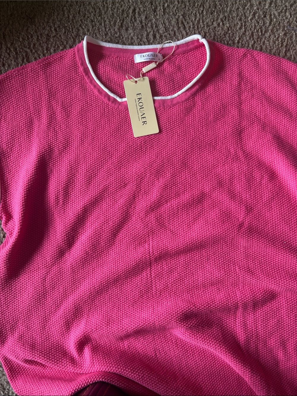 Ekouaer Women's Hot Pink Knit Top with Contrast Trim